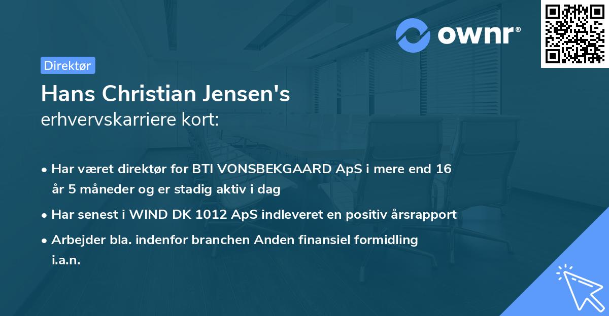 Hans Christian Jensen's erhvervskarriere kort