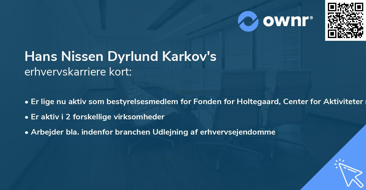 Hans Nissen Dyrlund Karkov's erhvervskarriere kort