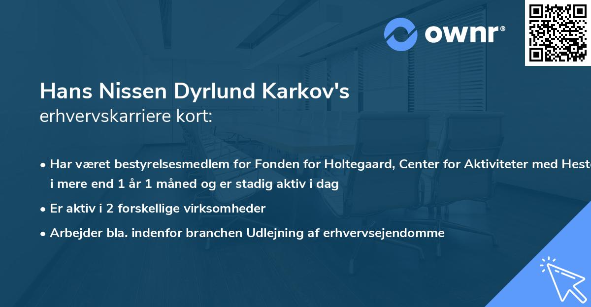 Hans Nissen Dyrlund Karkov's erhvervskarriere kort