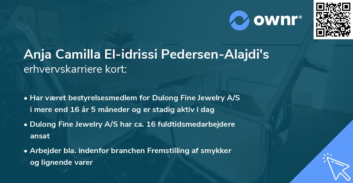 Anja Camilla El-idrissi Pedersen-Alajdi's erhvervskarriere kort