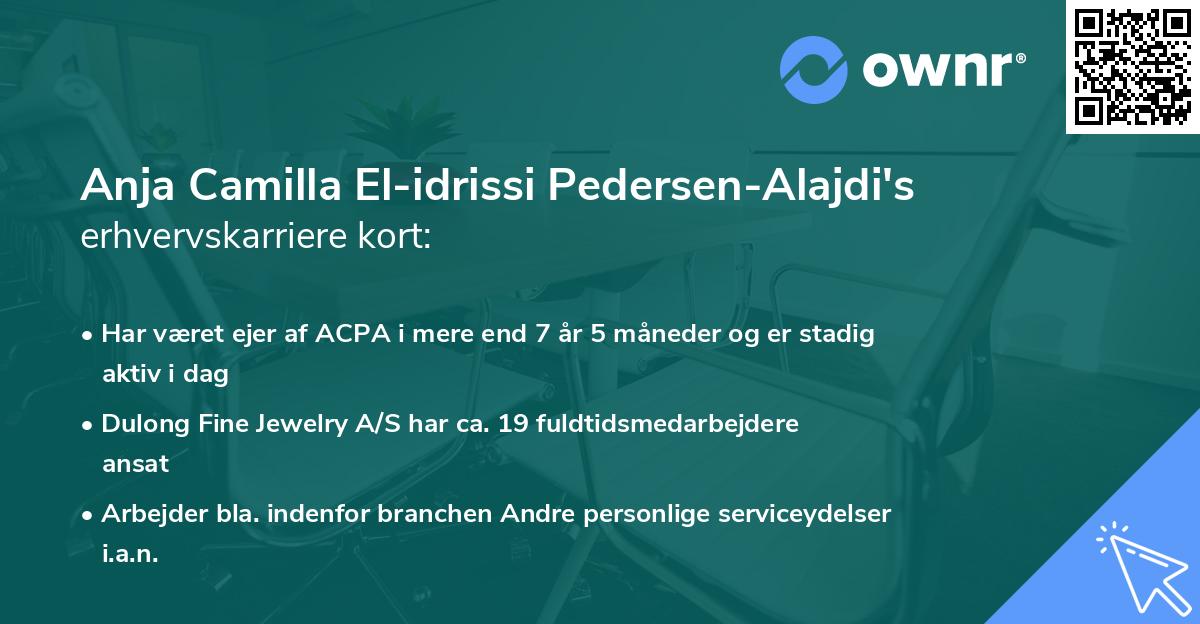 Anja Camilla El-idrissi Pedersen-Alajdi's erhvervskarriere kort