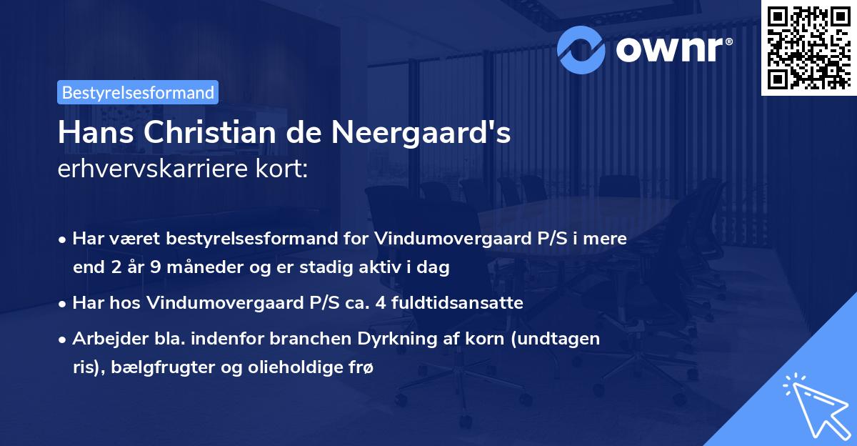 Hans Christian de Neergaard's erhvervskarriere kort