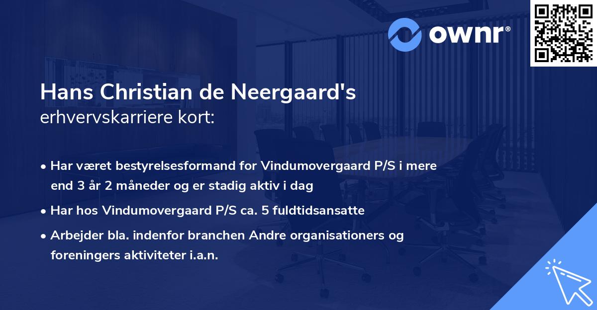 Hans Christian de Neergaard's erhvervskarriere kort