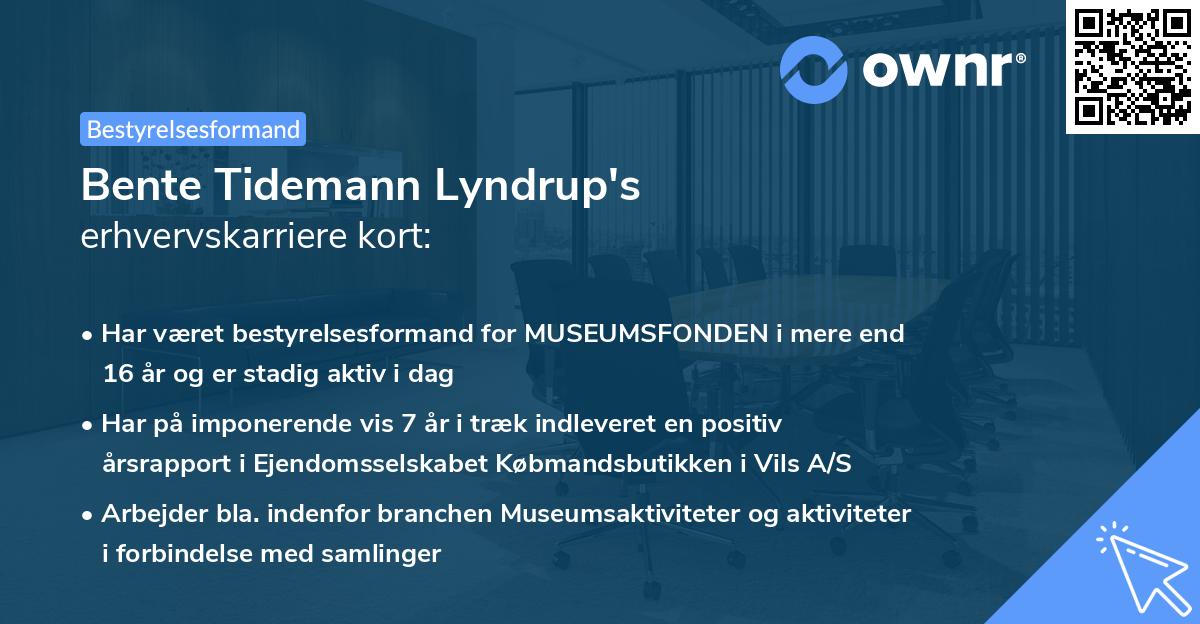 Bente Tidemann Lyndrup's erhvervskarriere kort