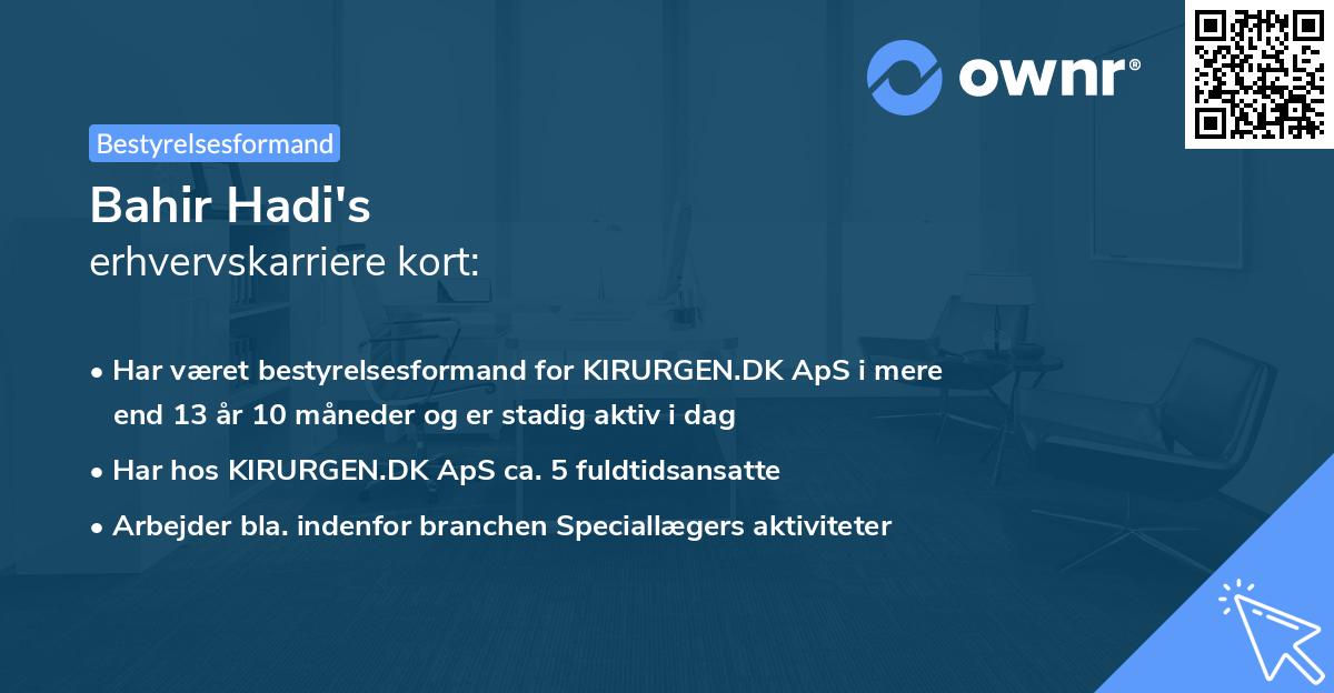 Bahir Hadi's erhvervskarriere kort