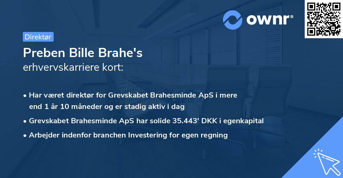 Preben Bille Brahe's erhvervskarriere kort