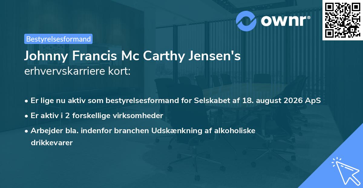 Johnny Francis Mc Carthy Jensen's erhvervskarriere kort