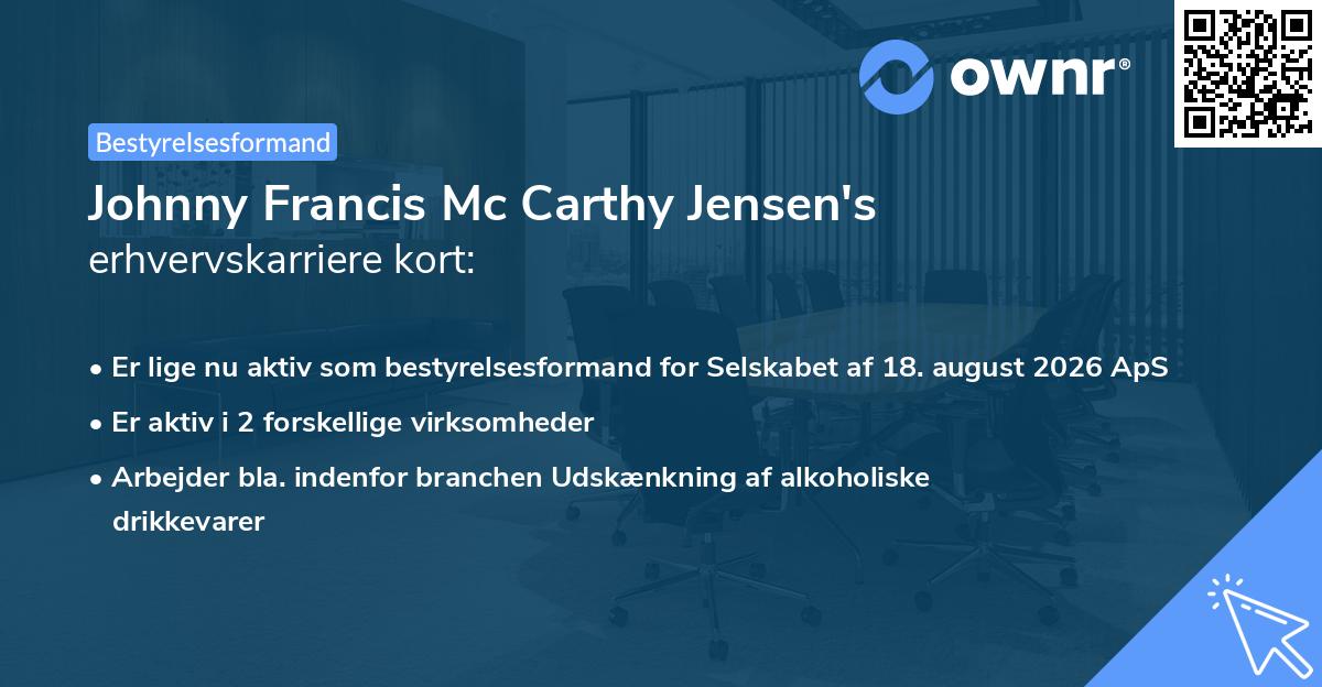 Johnny Francis Mc Carthy Jensen's erhvervskarriere kort
