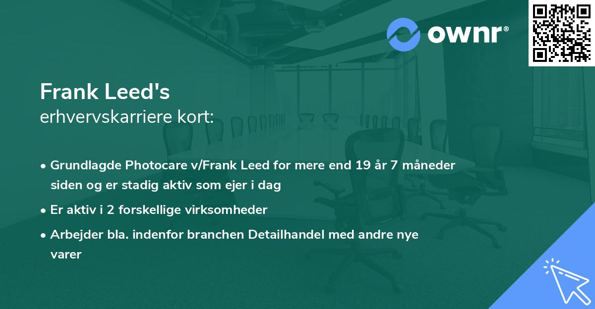 Frank Leed's erhvervskarriere kort