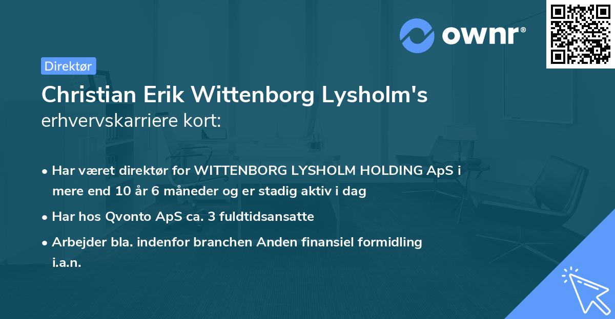 Christian Erik Wittenborg Lysholm's erhvervskarriere kort