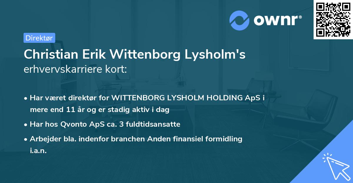 Christian Erik Wittenborg Lysholm's erhvervskarriere kort