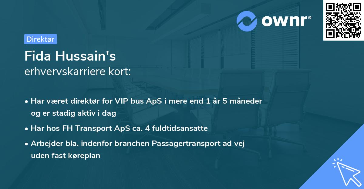 Fida Hussain's erhvervskarriere kort