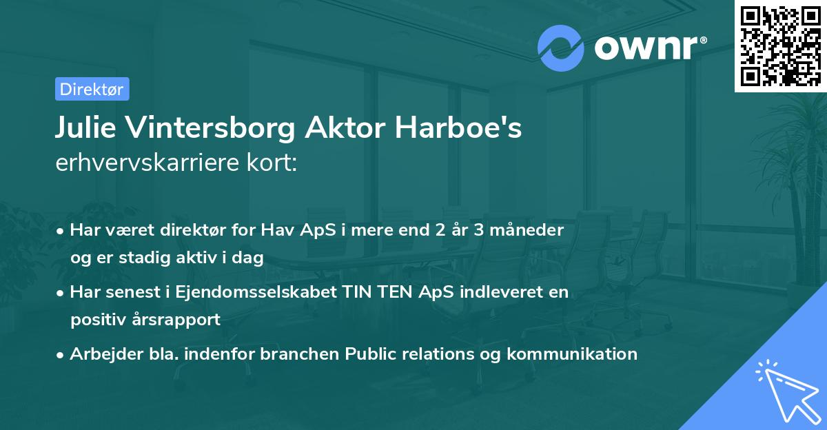 Julie Vintersborg Aktor Harboe's erhvervskarriere kort