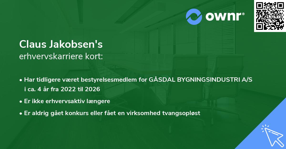 Claus Jakobsen's erhvervskarriere kort