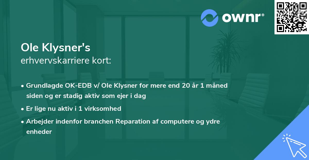 Ole Klysner's erhvervskarriere kort