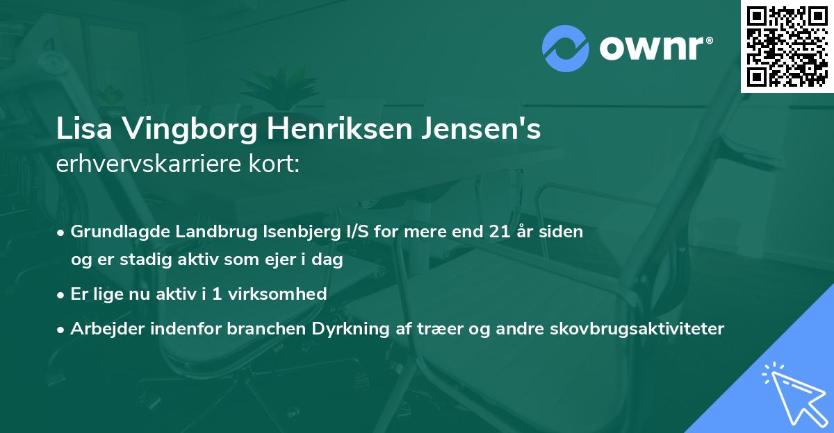 Lisa Vingborg Henriksen Jensen's erhvervskarriere kort