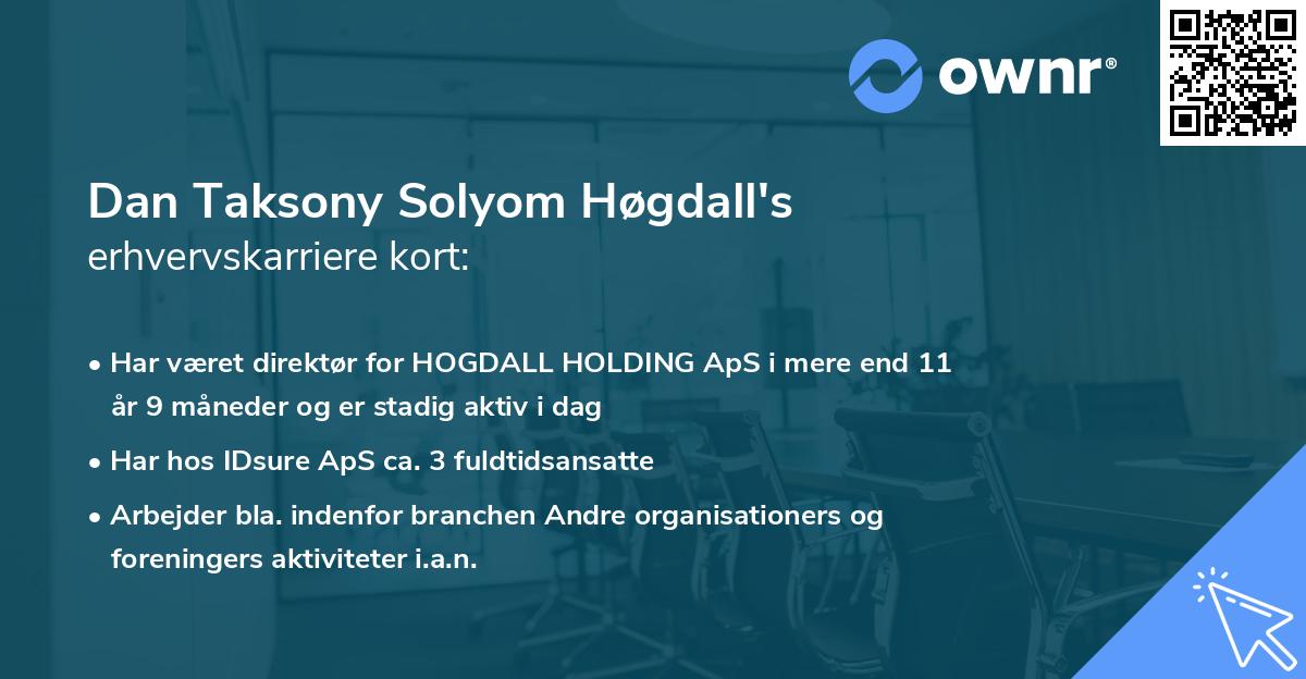 Dan Taksony Solyom Høgdall's erhvervskarriere kort