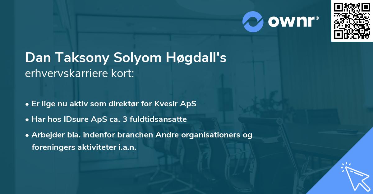 Dan Taksony Solyom Høgdall's erhvervskarriere kort