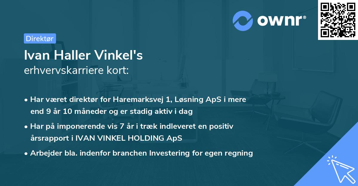 Ivan Haller Vinkel's erhvervskarriere kort