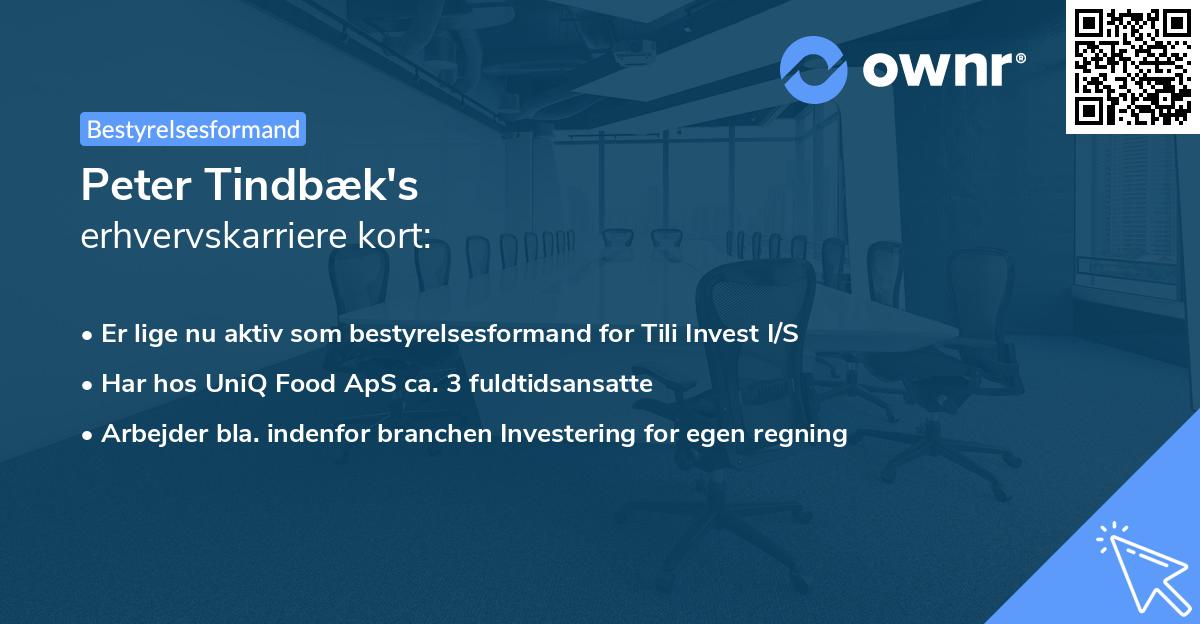 Peter Tindbæk's erhvervskarriere kort