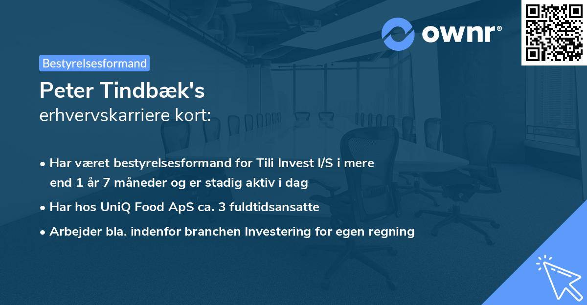 Peter Tindbæk's erhvervskarriere kort