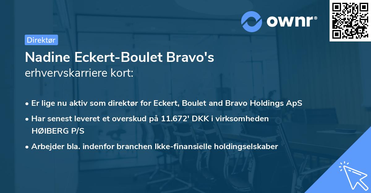 Nadine Eckert-Boulet Bravo's erhvervskarriere kort