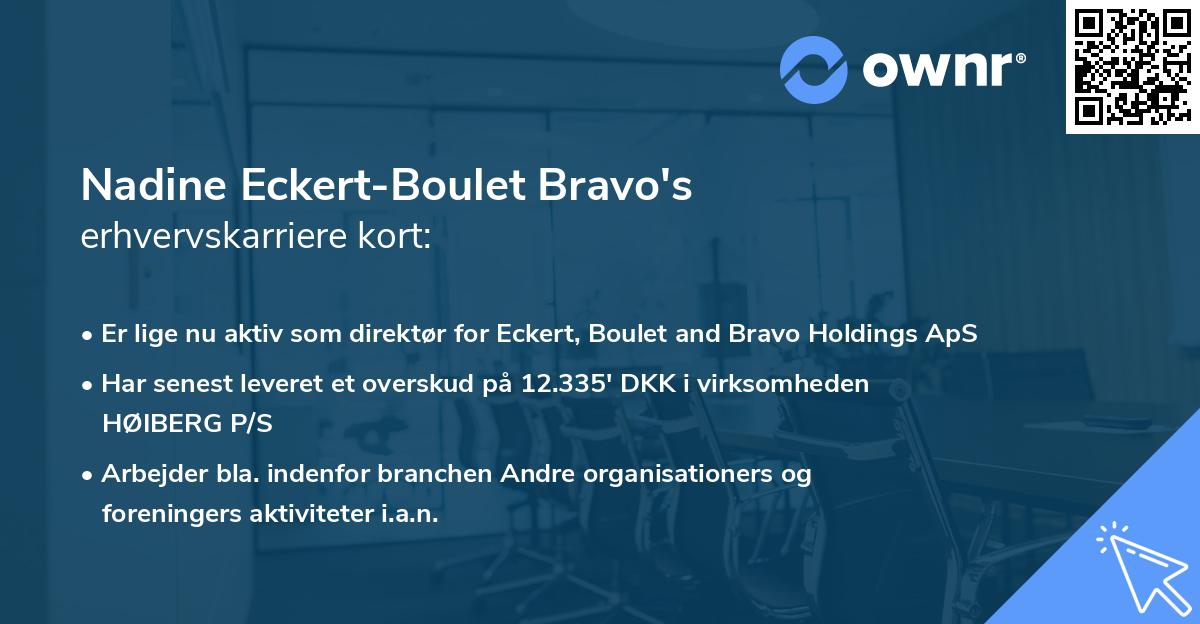 Nadine Eckert-Boulet Bravo's erhvervskarriere kort