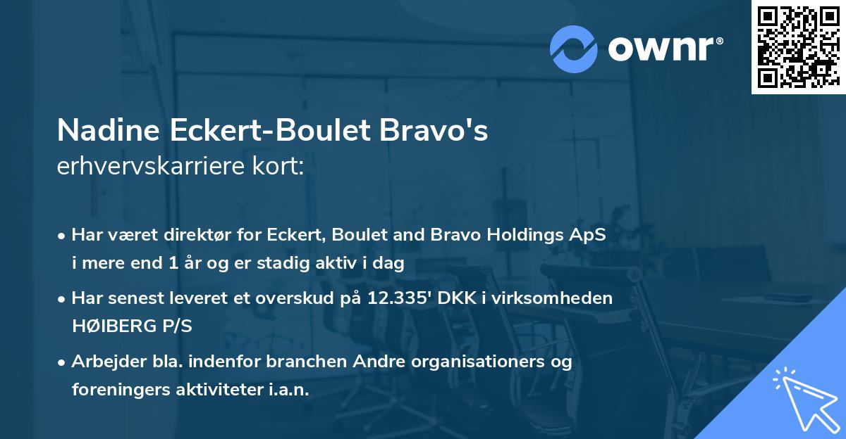 Nadine Eckert-Boulet Bravo's erhvervskarriere kort