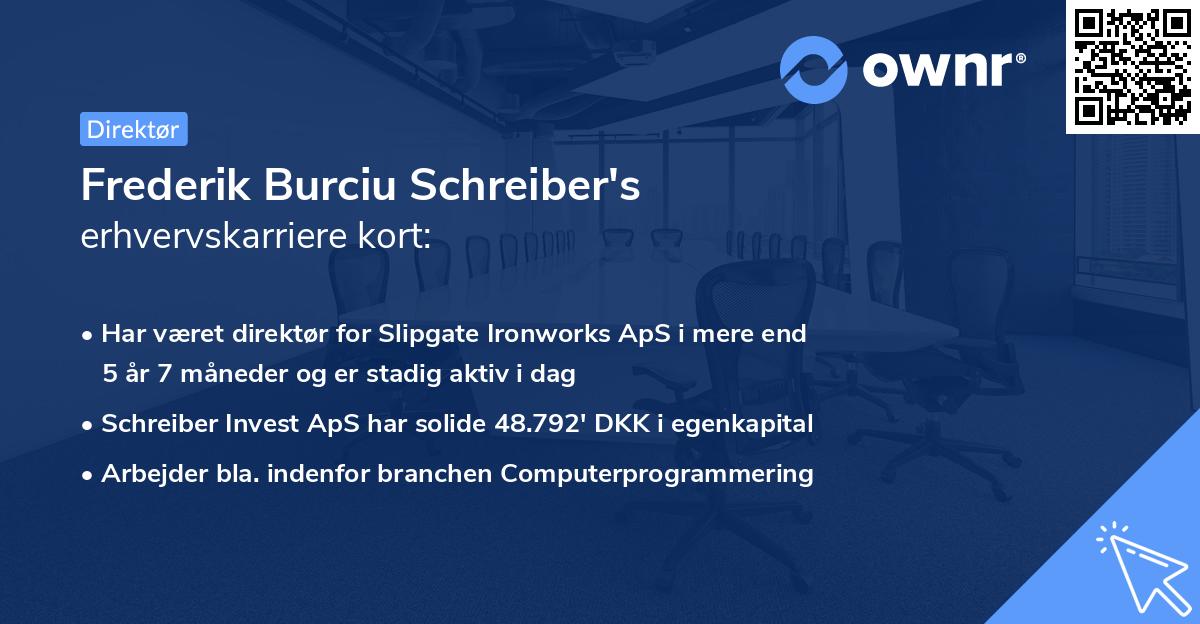 Frederik Burciu Schreiber's erhvervskarriere kort