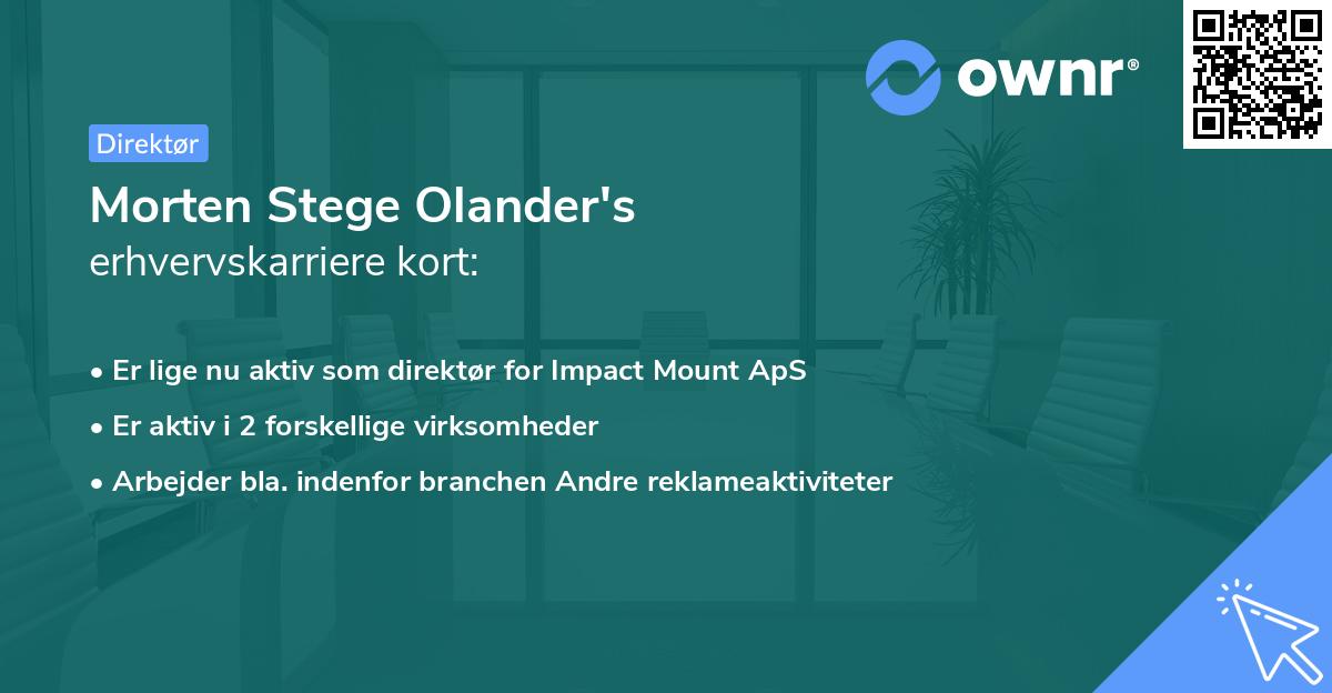 Morten Stege Olander's erhvervskarriere kort