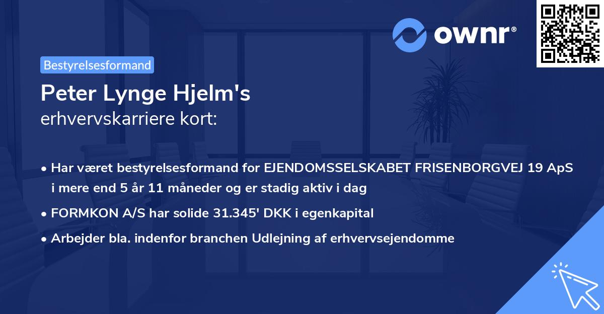 Peter Lynge Hjelm's erhvervskarriere kort