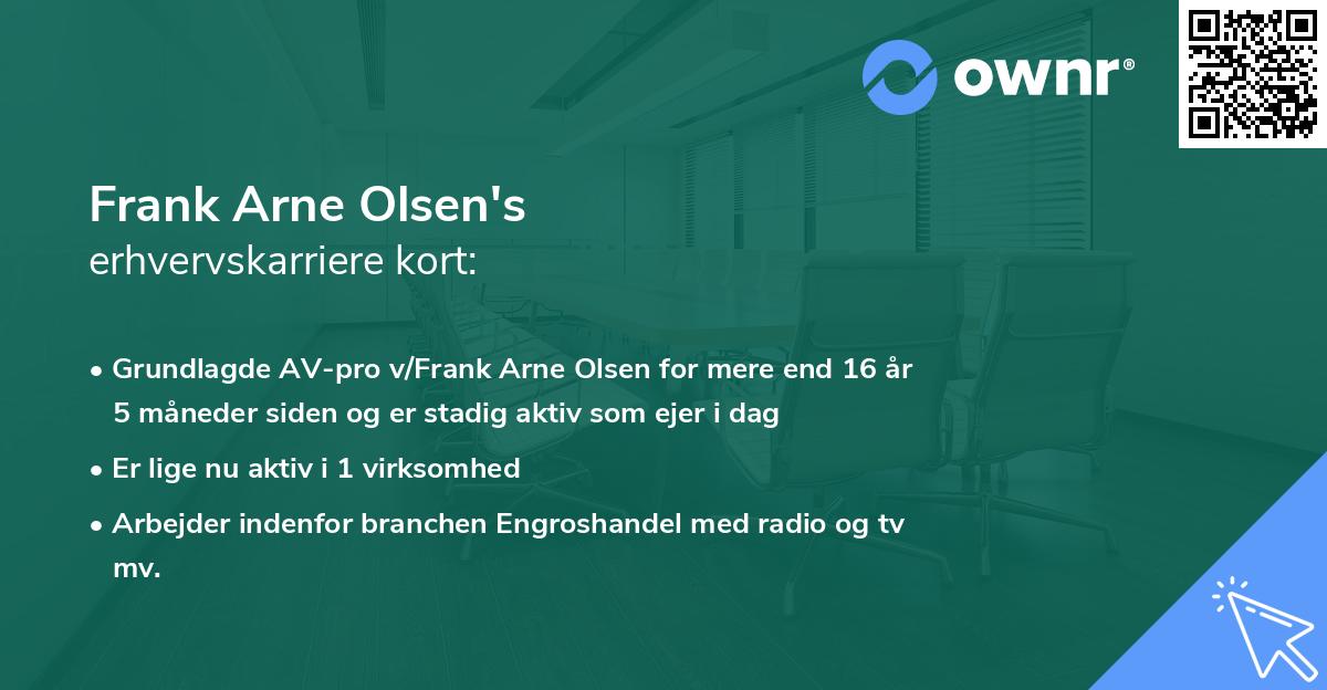 Frank Arne Olsen's erhvervskarriere kort