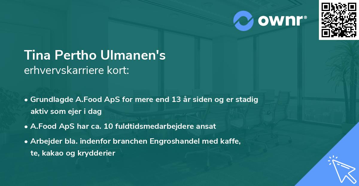Tina Pertho Ulmanen's erhvervskarriere kort