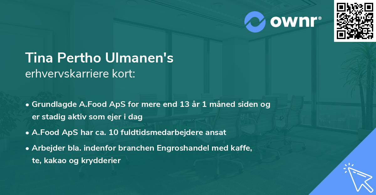 Tina Pertho Ulmanen's erhvervskarriere kort