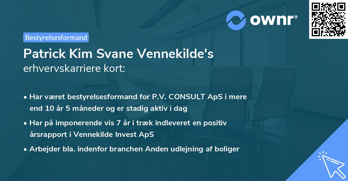 Patrick Kim Svane Vennekilde's erhvervskarriere kort
