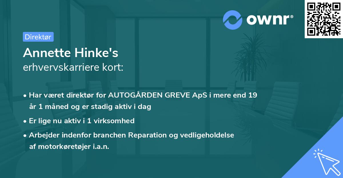 Annette Hinke's erhvervskarriere kort