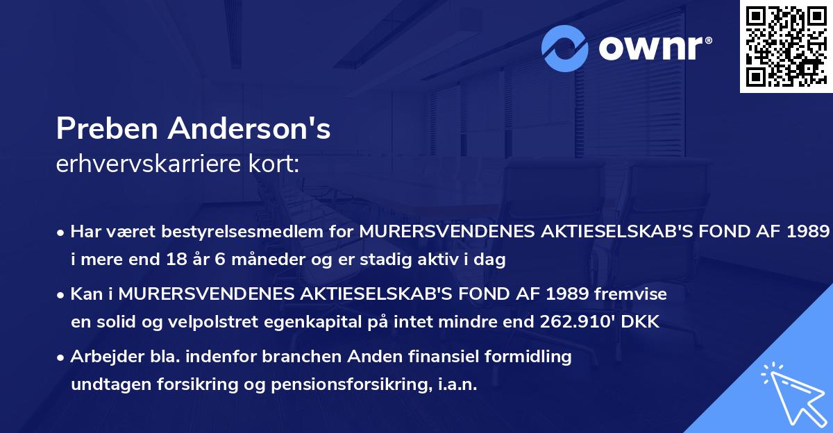 Preben Anderson's erhvervskarriere kort