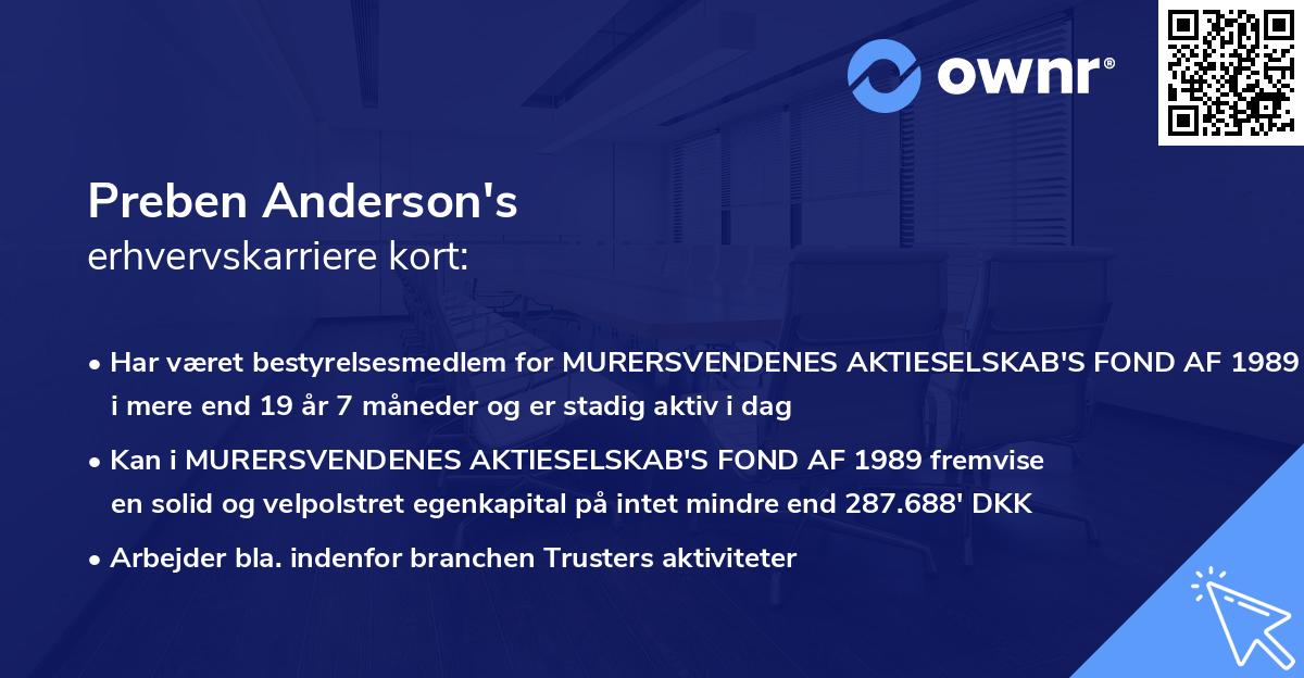 Preben Anderson's erhvervskarriere kort