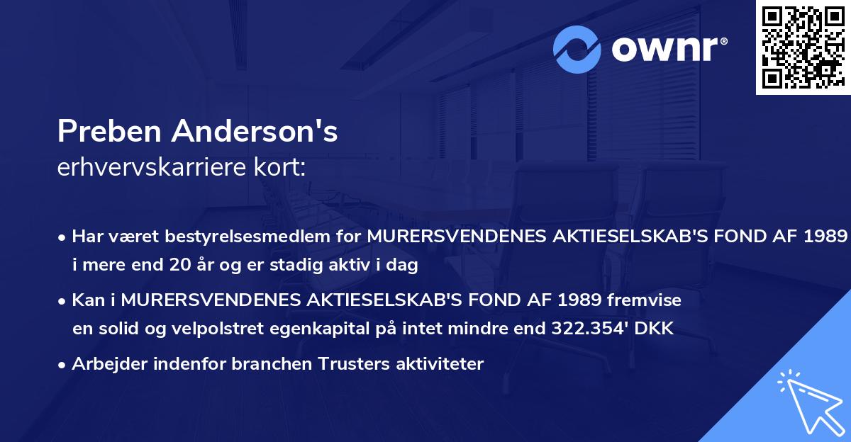 Preben Anderson's erhvervskarriere kort