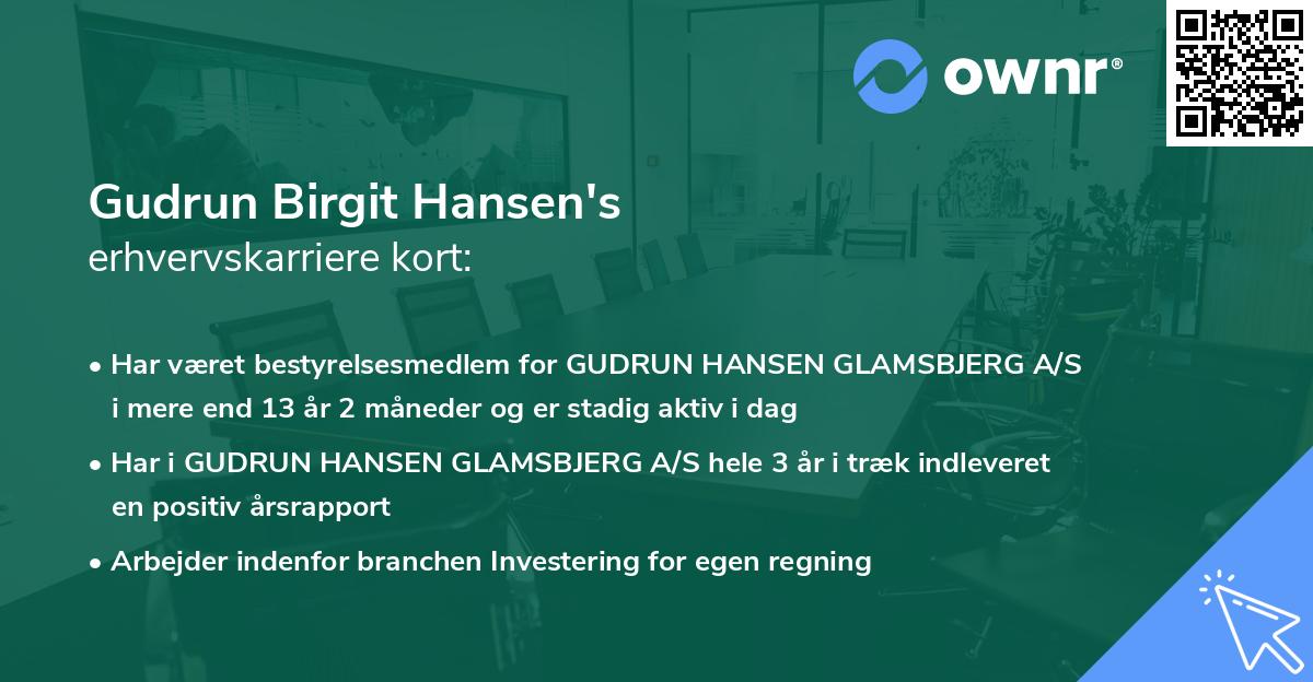 Gudrun Birgit Hansen's erhvervskarriere kort