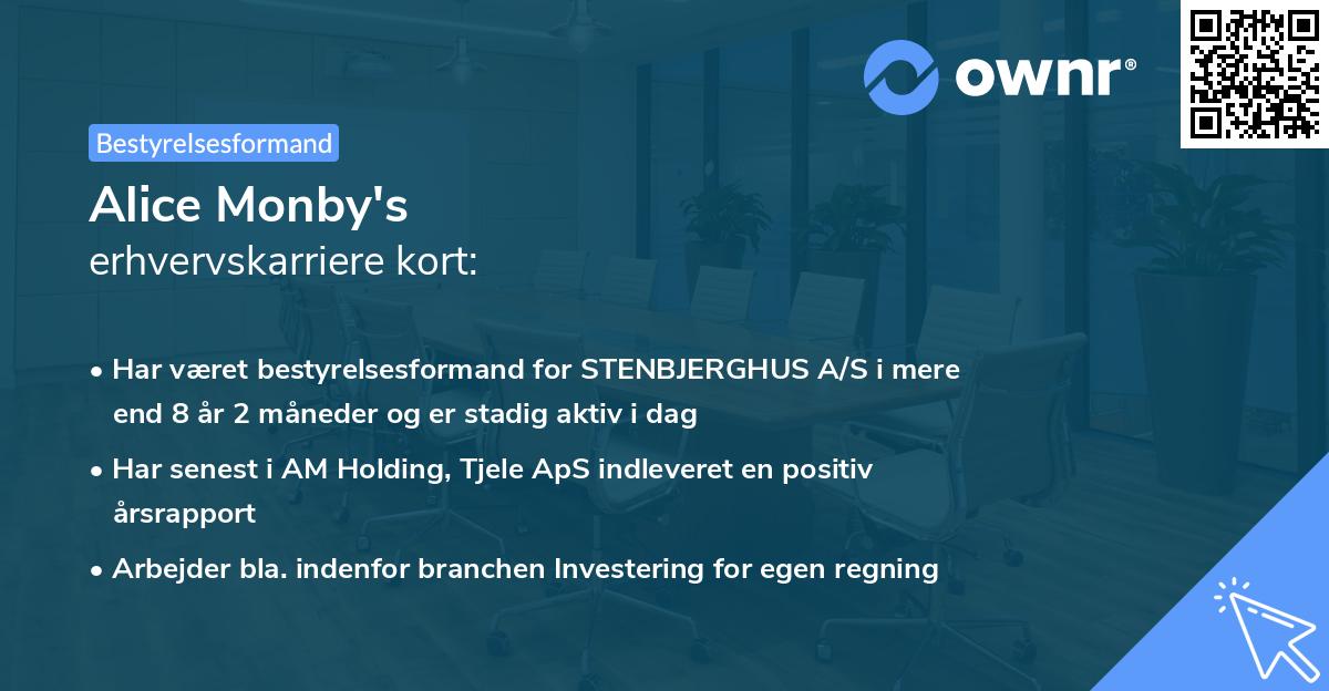 Alice Monby's erhvervskarriere kort