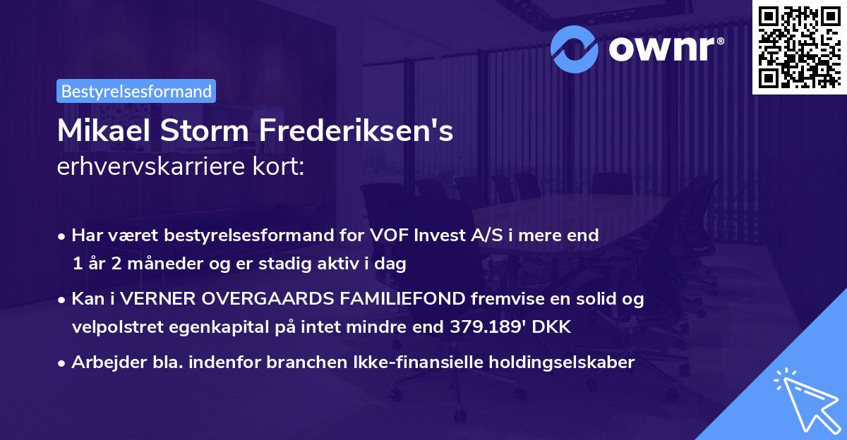 Mikael Storm Frederiksen's erhvervskarriere kort