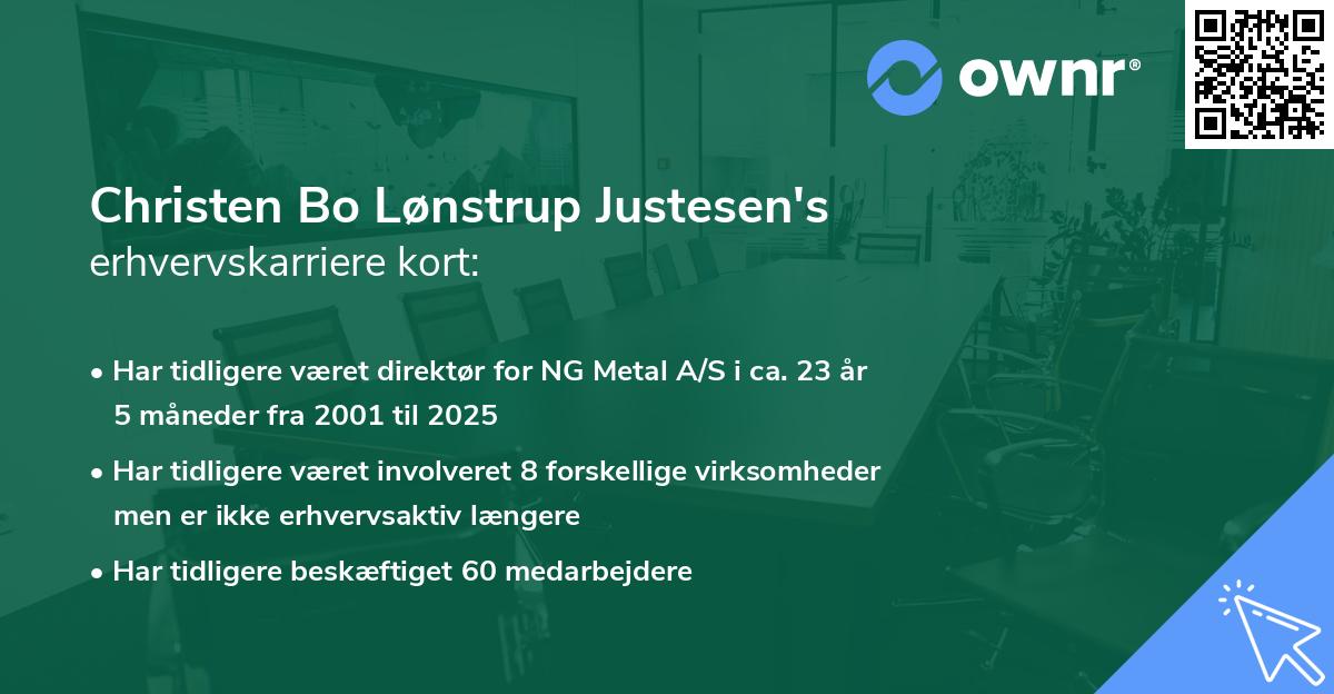 Christen Bo Lønstrup Justesen's erhvervskarriere kort