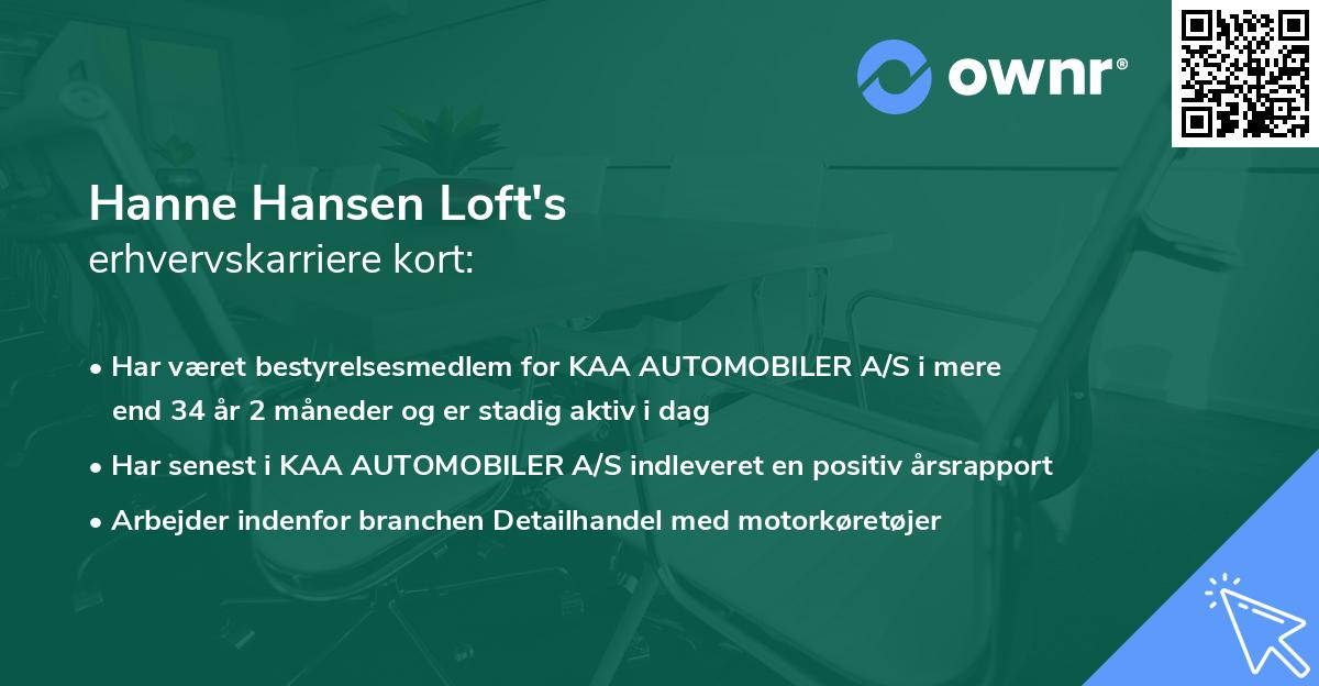 Hanne Hansen Loft's erhvervskarriere kort