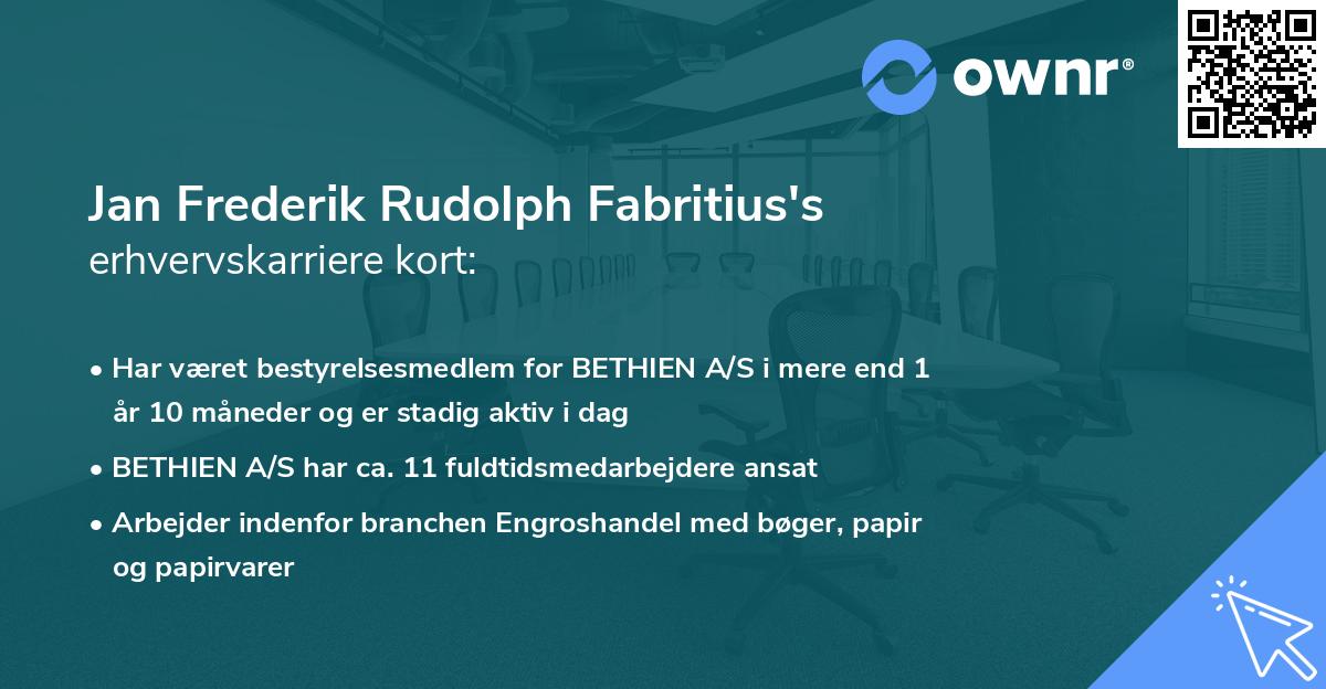 Jan Frederik Rudolph Fabritius's erhvervskarriere kort