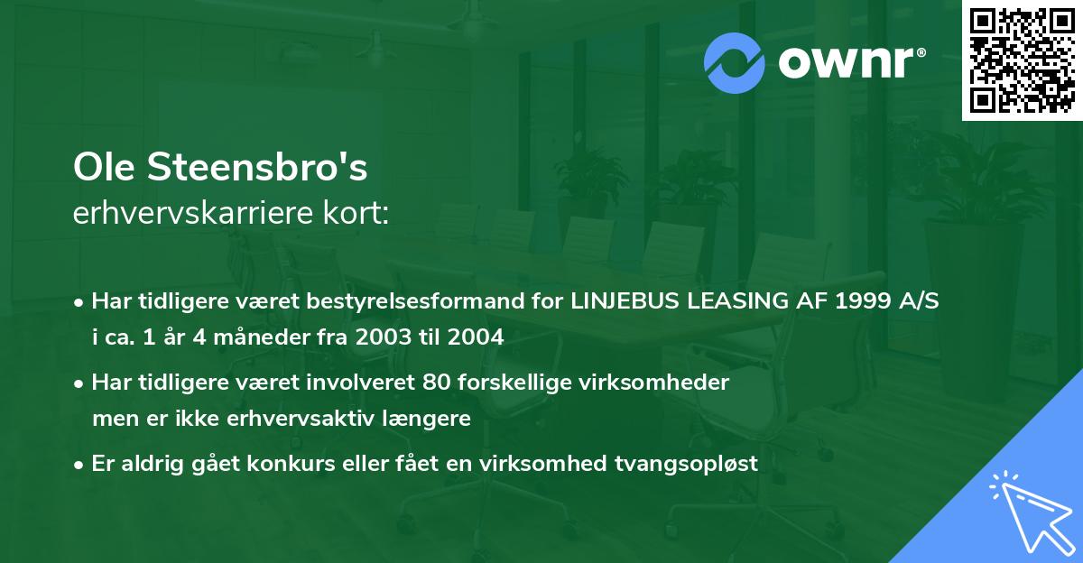 Ole Steensbro's erhvervskarriere kort