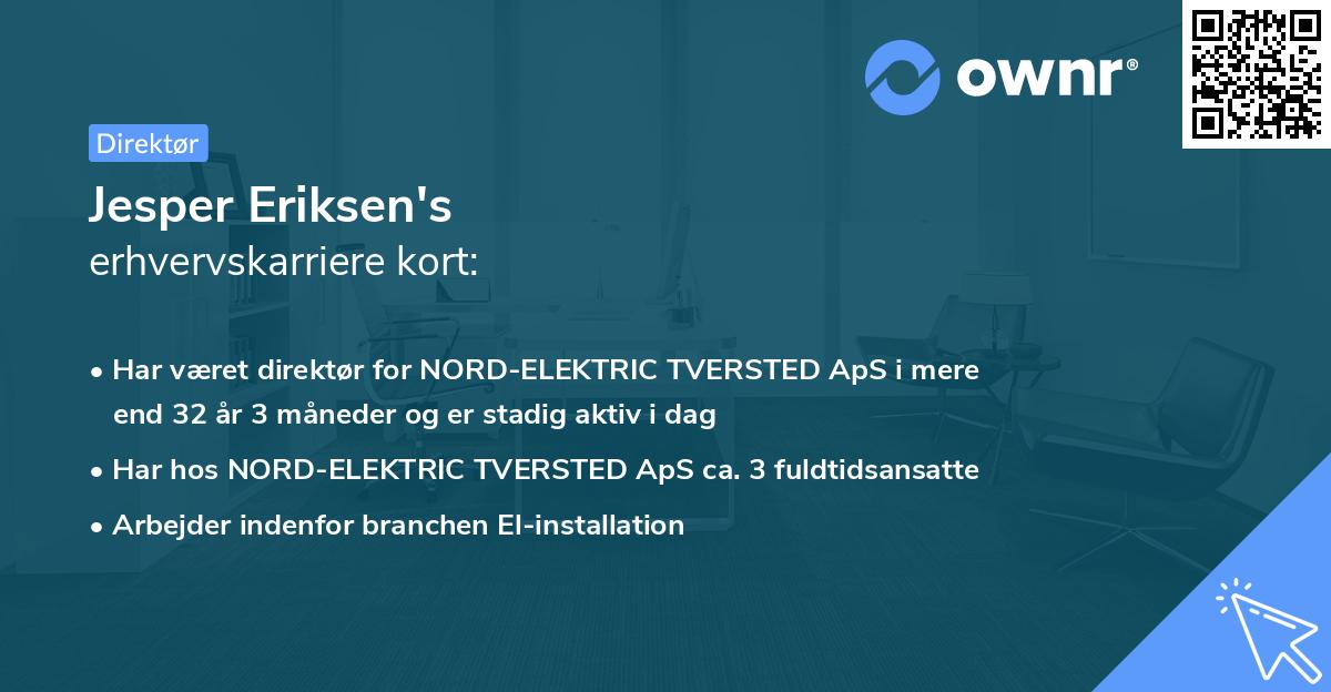 Jesper Eriksen's erhvervskarriere kort