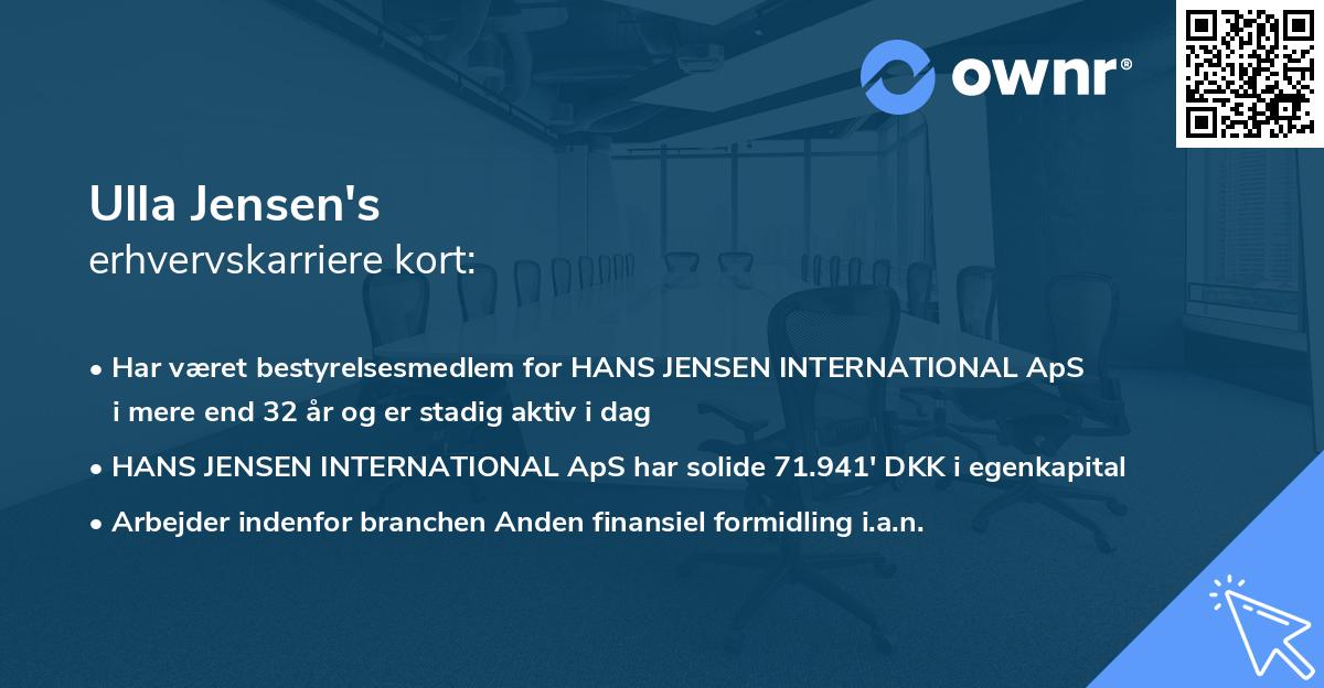 Ulla Jensen's erhvervskarriere kort