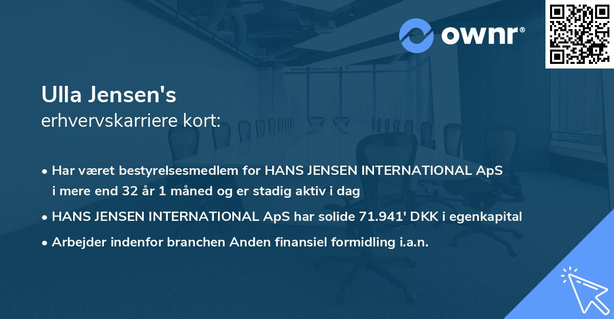 Ulla Jensen's erhvervskarriere kort