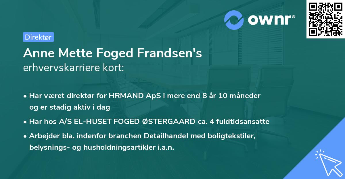Anne Mette Foged Frandsen's erhvervskarriere kort